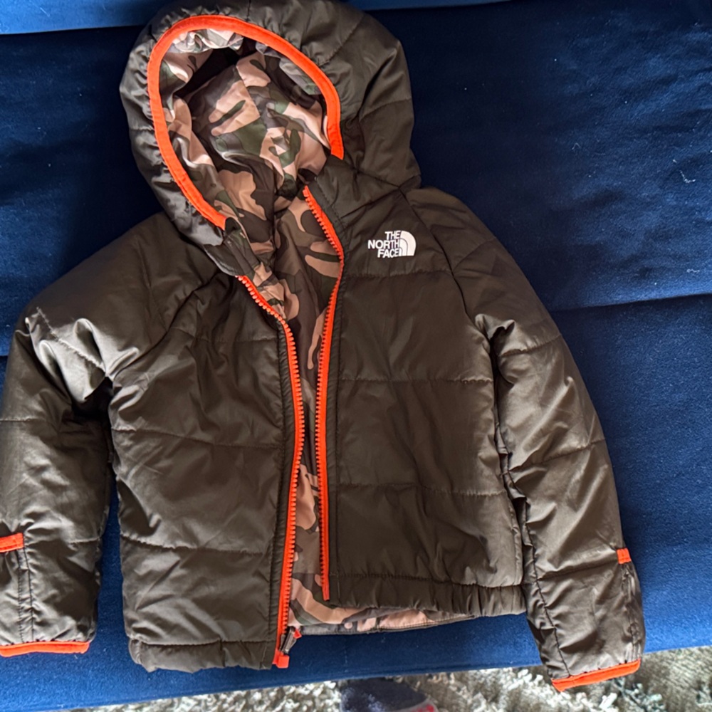The North Face Kids' Olive Jacket with Orange Trim - Reversible